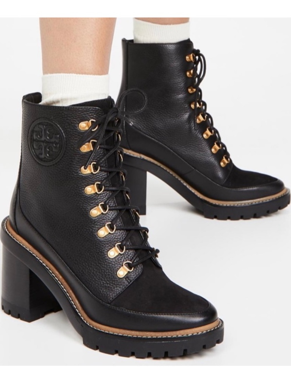 Tory Burch | Miller Mixed Leather Lug Sole Combat Booties